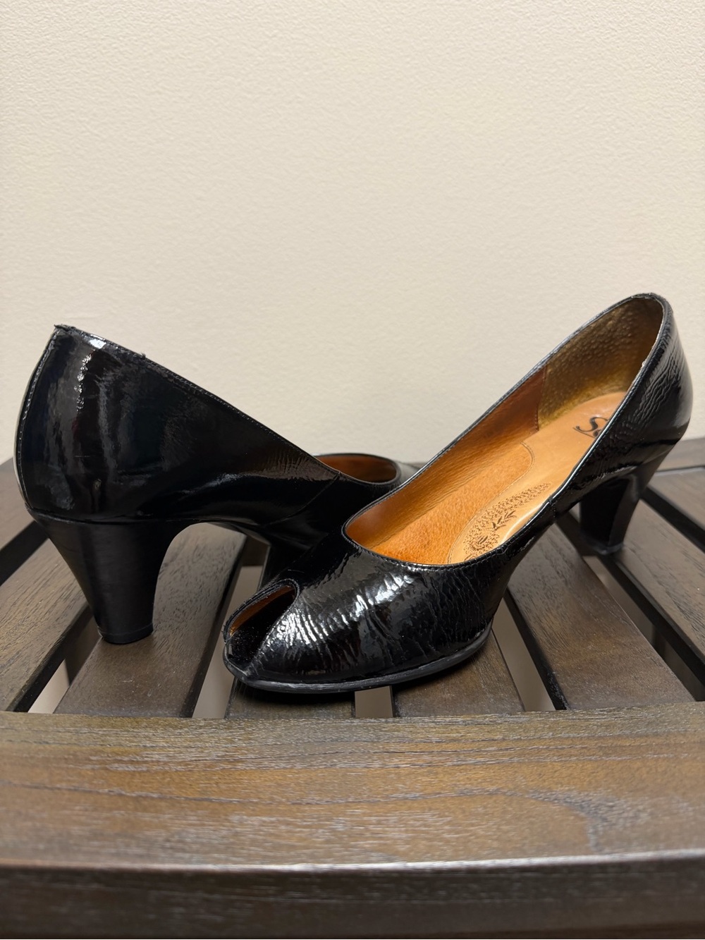 Sofft Black Patent Peep-Toe Heels